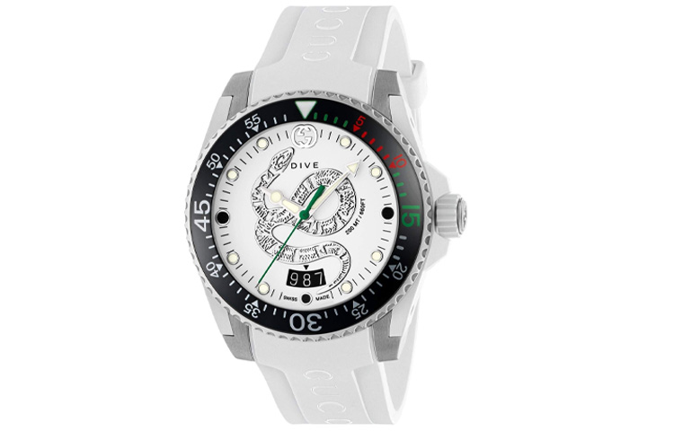 

GUCCI Часы Dive Collection Wrist Watch Quartz Movement Rubber Strap White Dial Men's Watch