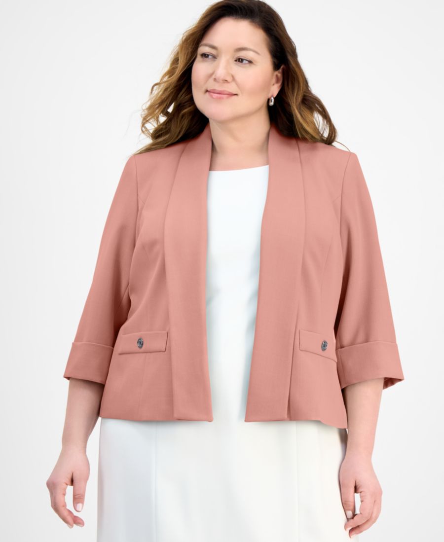 

Куртка большого размера с воротником-шалью и манжетами, рукавами 3/4 Kasper, Tearose