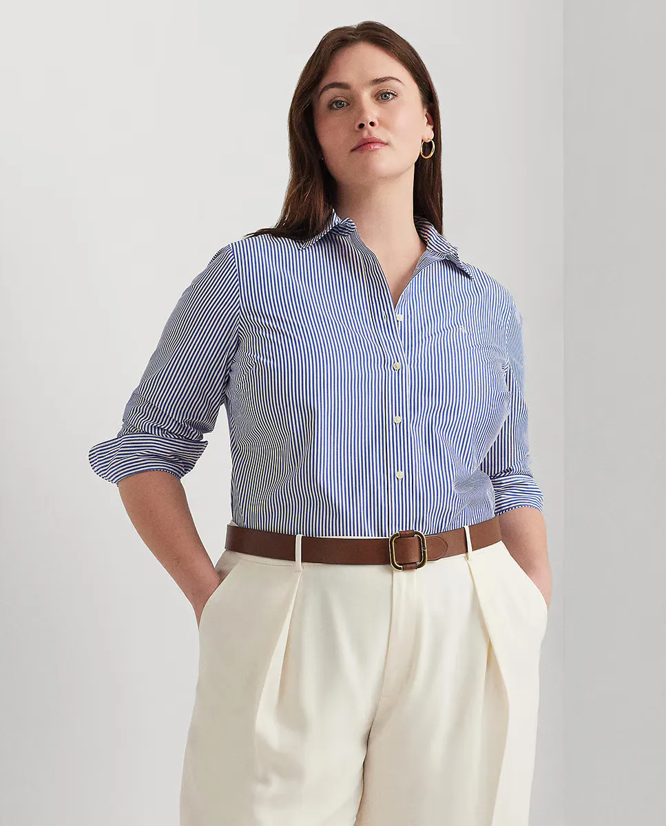 

Женская хлопковая рубашка больших размеров Lauren Ralph Lauren Woman, светло-голубой