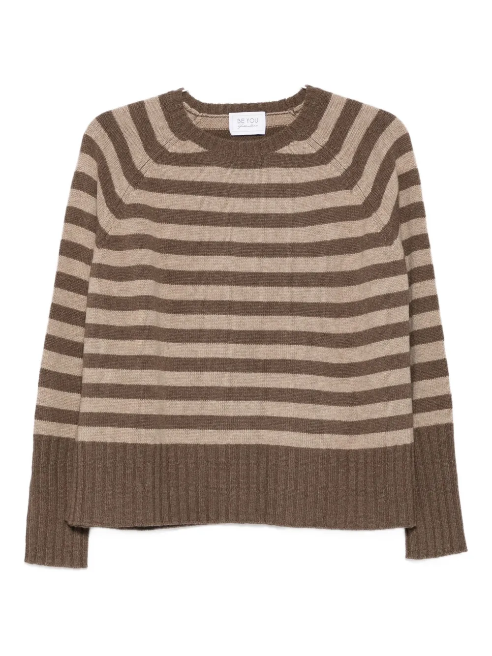 

Полосатый свитер с круглым вырезом BeYou, коричневый