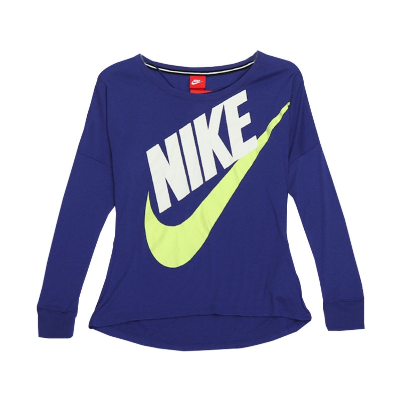 Футболка с рукавом дроп-шиплоу женская синяя Nike — фото 2