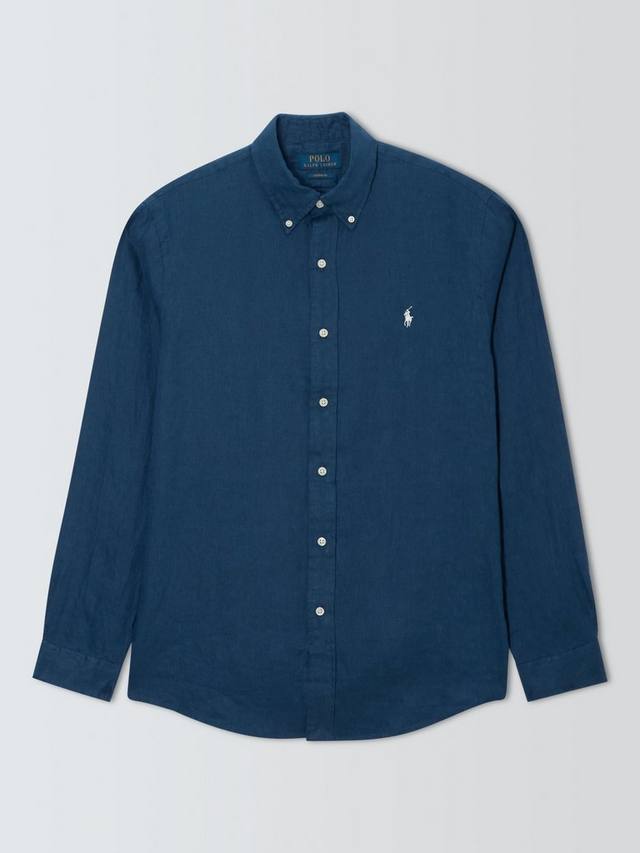 

Поло из льна Custom Fit с логотипом Ralph Lauren, Rustic Navy