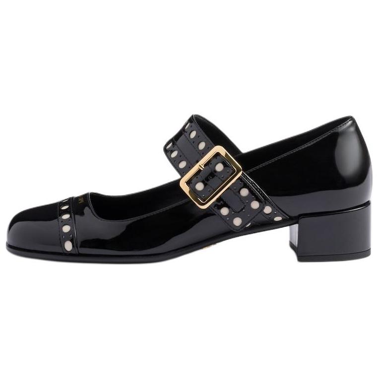 Туфли Мэри Джейн на лакированном каблуке 3,5 см, женские, черные PRADA, Original Shoe Box Included