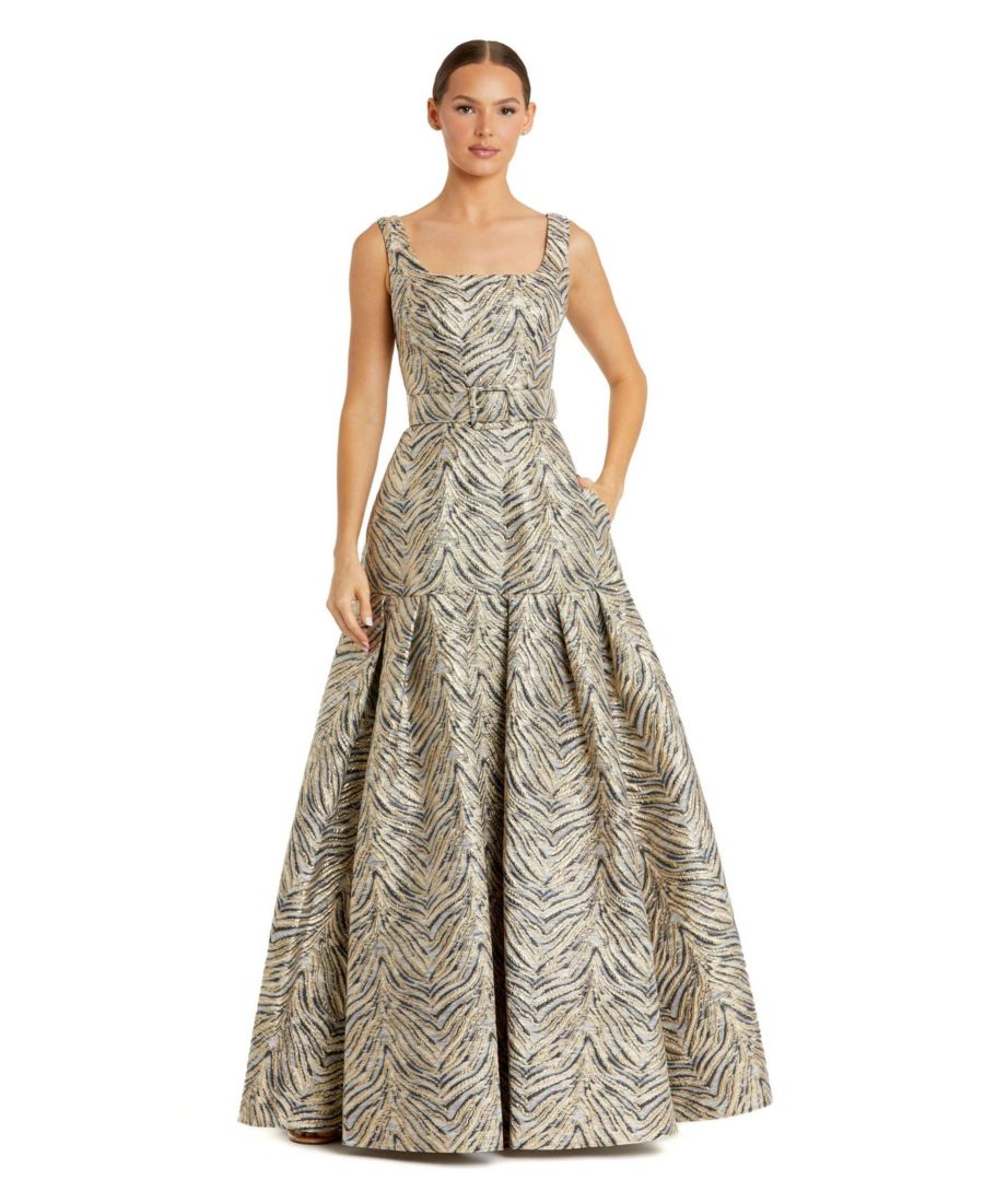 

Женское платье без рукавов из парчи с поясом Mac Duggal, Gold