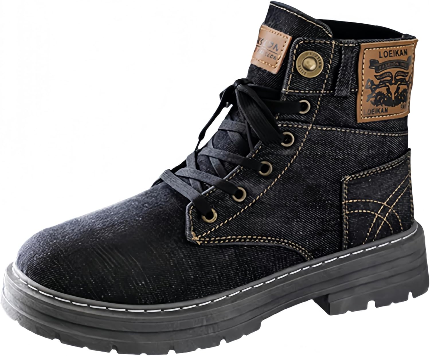 

Высокие большие мужские джинсовые повседневные ботинки - стильный и модный дизайн, противоскользящая и стойкая к износу подошва, мягкая и удобная подкладка Clolinde, черный
