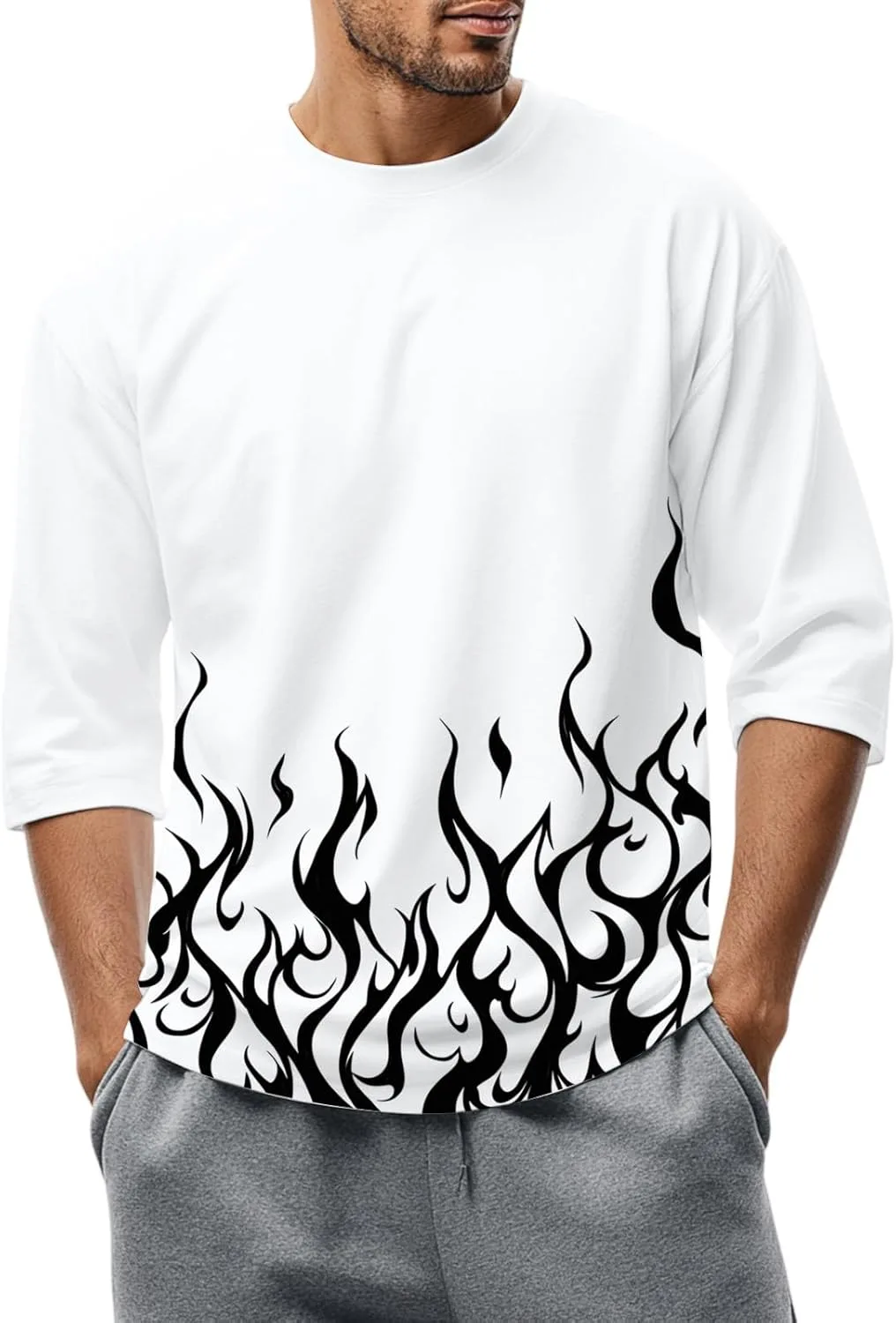 

Футболка для мужчин с принтом, 3/4 рукава, Casual Kvsozwuty