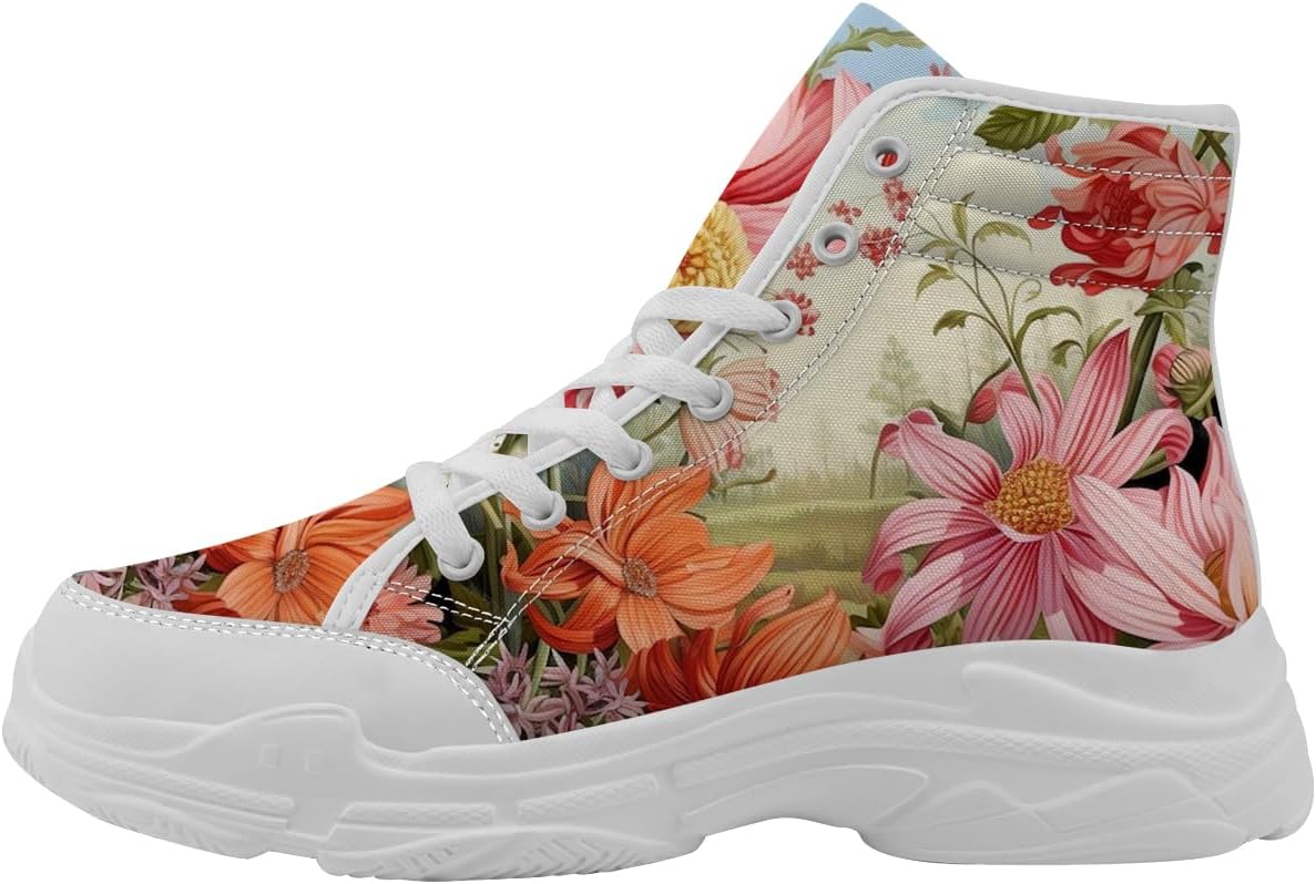 

Женские кеды на высокой подошве, цветочные текстильные туфли, подарок для нее и для него Quorax, белый/оранжевый/розовый