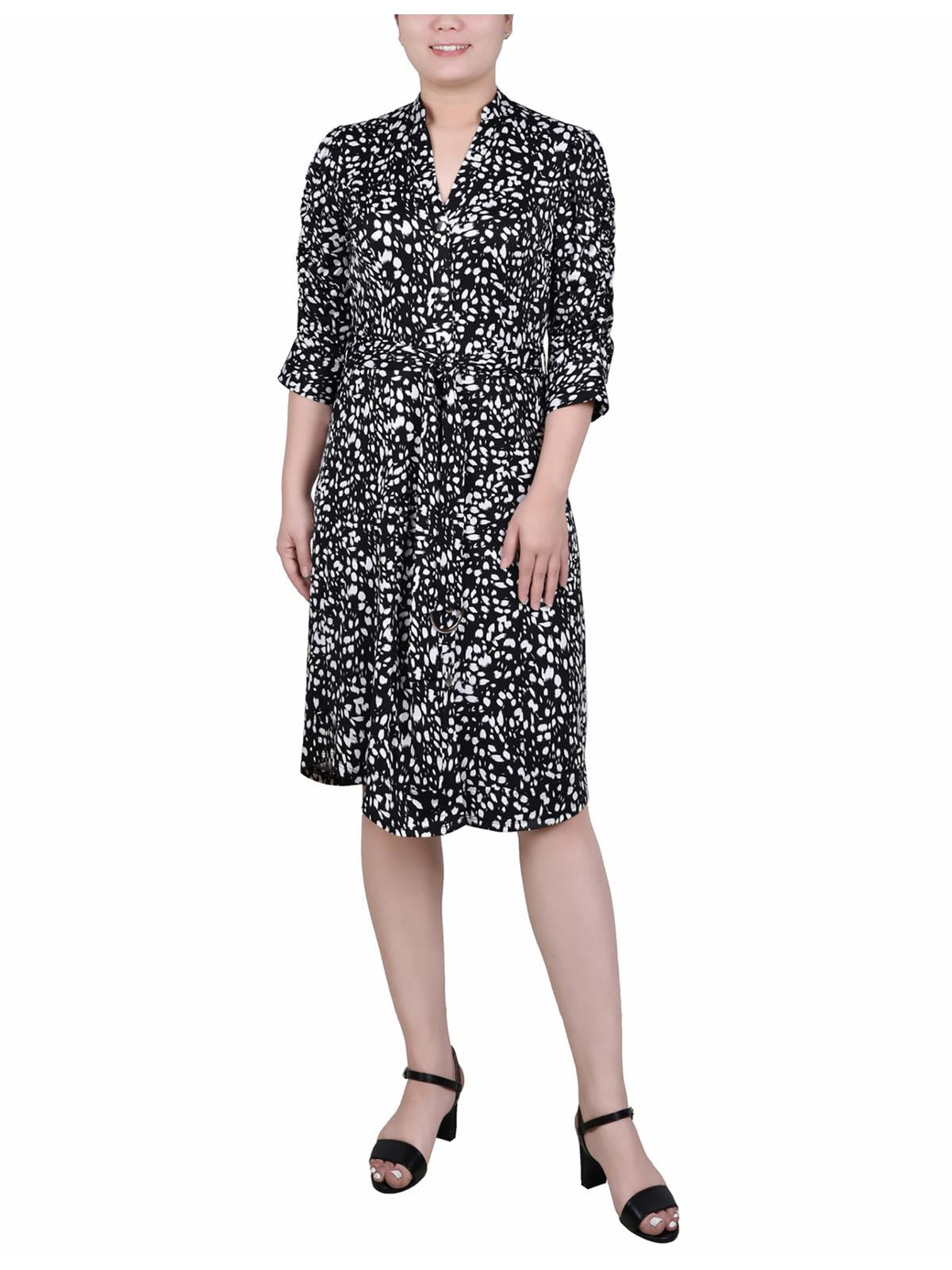 

Женское платье-рубашка миди без воротника NY Collection, цвет black/ivory brush