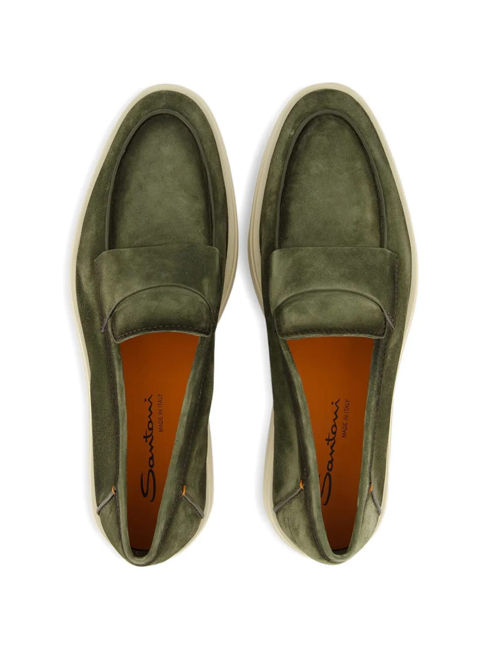 Замшевые лоферы с декоративной планкой Santoni, зеленый — фото 4