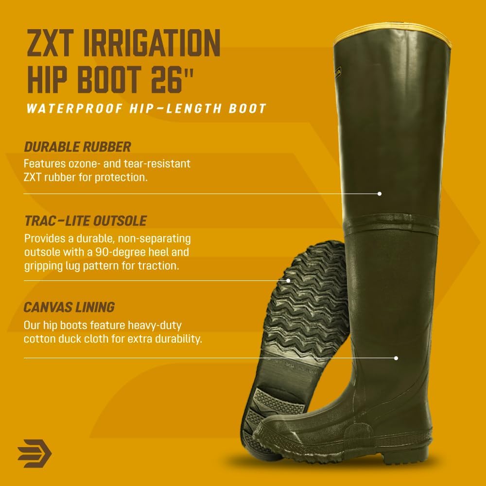 Мужские болотные сапоги LaCrosse ZXT Irrigation 26" - водонепроницаемые, прочные резиновые сапоги с регулируемым ремнем и протекторной подошвой, зеленый — фото 4