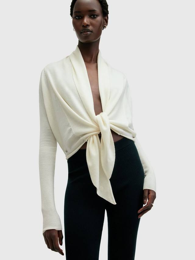 

Шерстяной кардиган с галстуком wasson спереди AllSaints, цвет Chalk White
