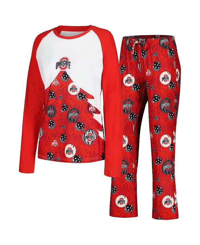 

Женский комплект для сна Scarlet Ohio State Buckeyes Tinsel Ugly, длинный рукав, футболка и штаны Concepts Sport