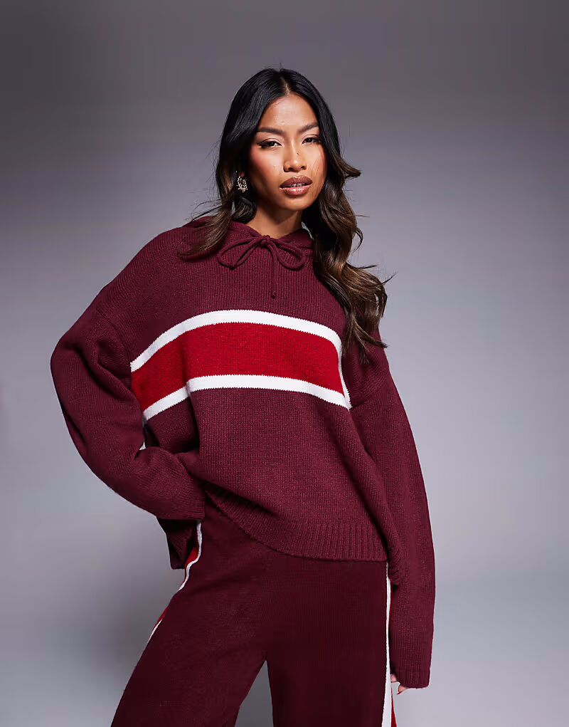 

Пушистая трикотажная толстовка с капюшоном ASOS DESIGN бордового цвета