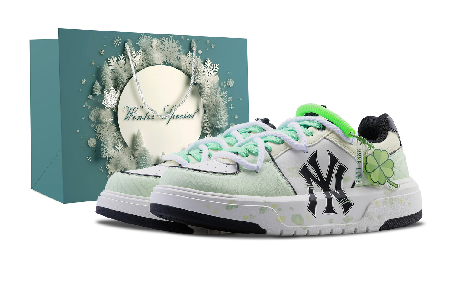 

Кроссовки MLB Chunky Liner Skateboarding Shoes Unisex Low-top White, зеленый