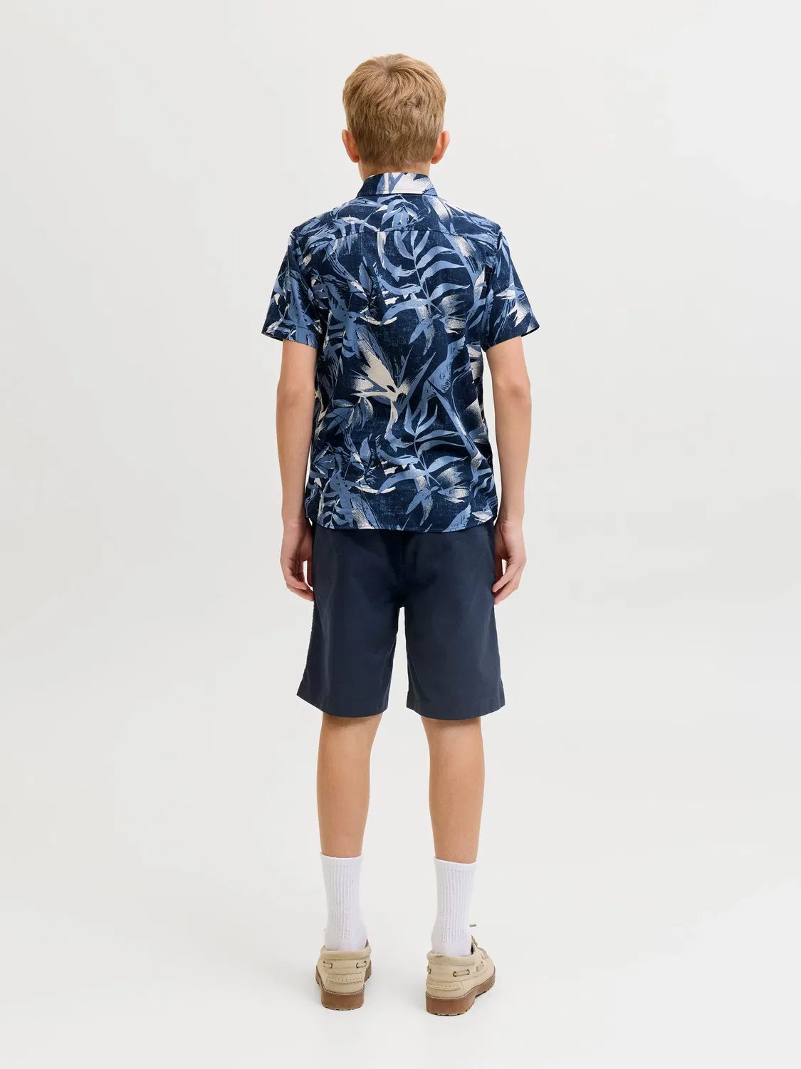 Шорты джоггеры из хлопка и льна JACK & JONES Junior, темно-синий — фото 4