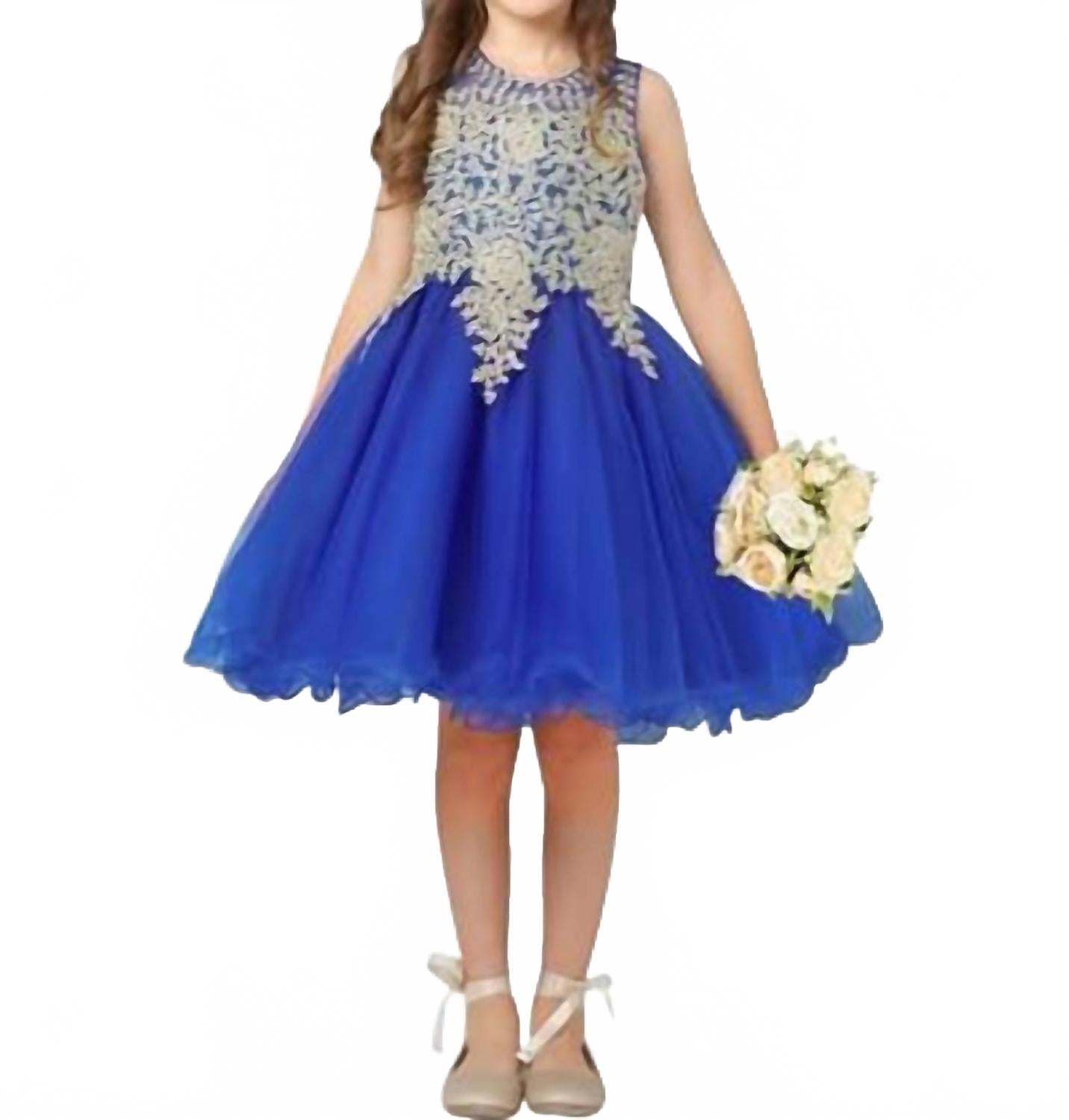 

Золотое платье с переливающимся бисером королевского синего цвета Bijan Kids, синий