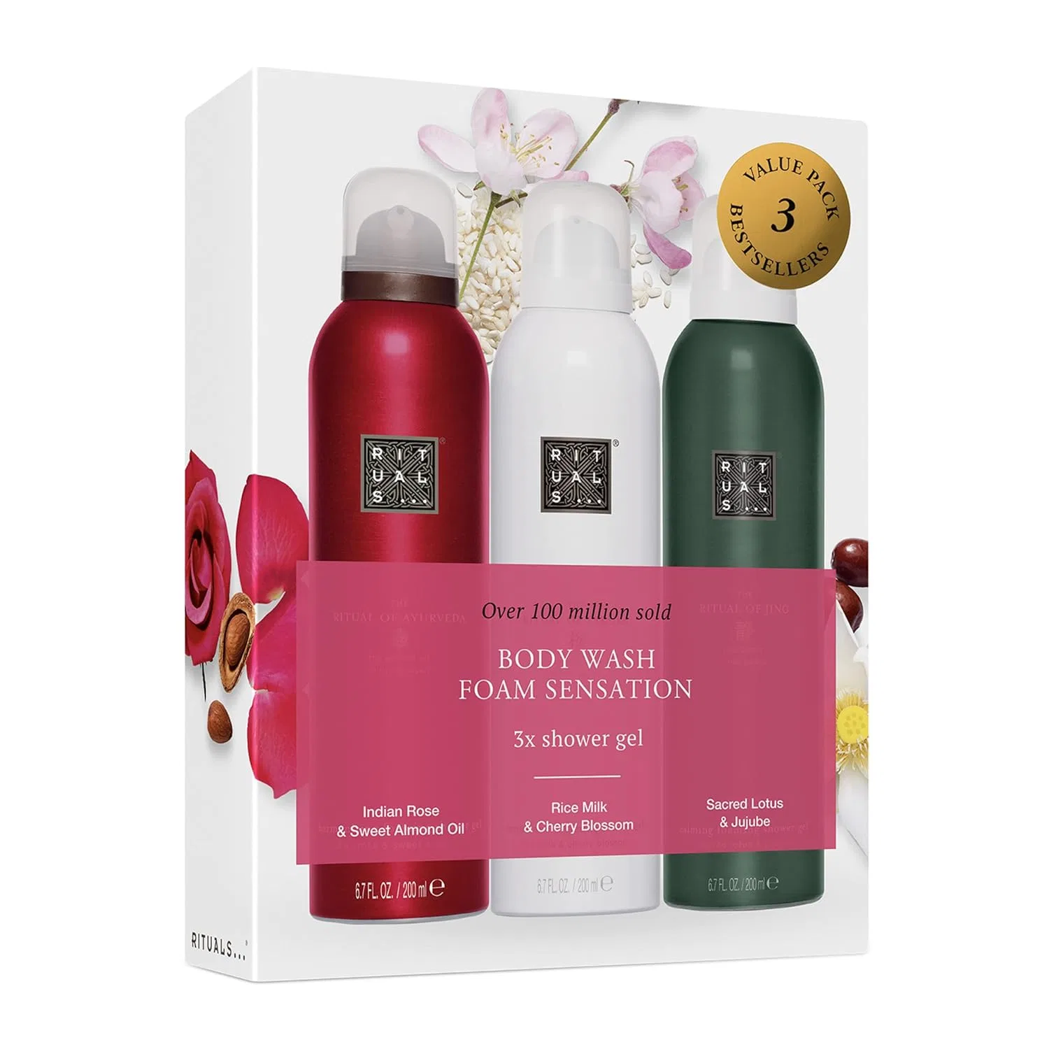 Набор пенящихся гелей для душа RITUALS The Ritual of Sakura, Ayurveda и Jing, 3 x 200 мл Rituals