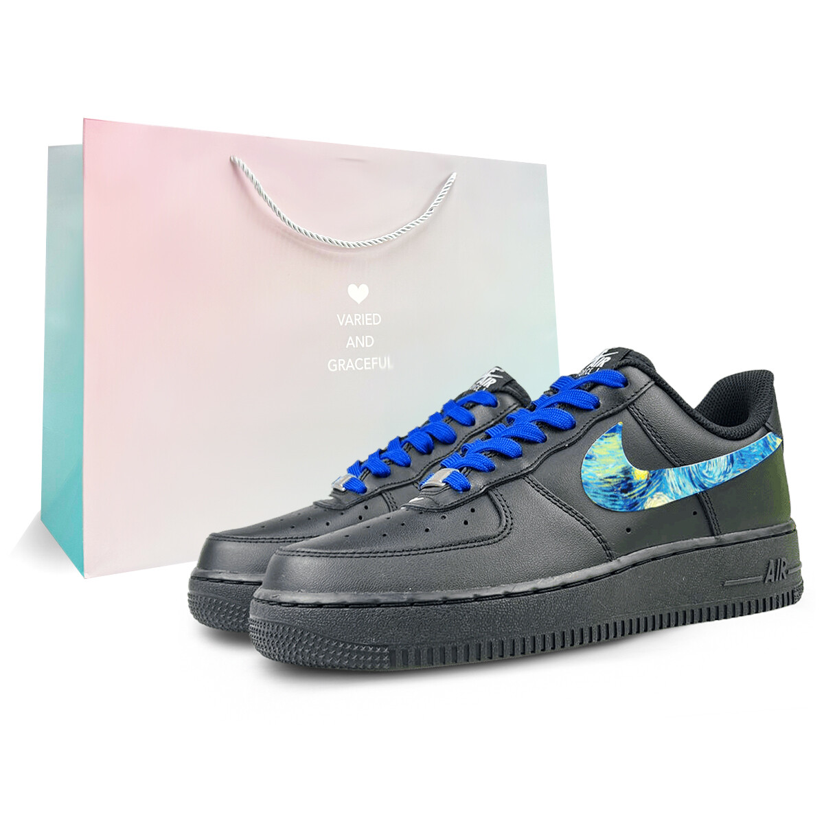 

Кроссовки Air Force 1 для скейтбординга, унисекс, низкие, черный, синий Nike
