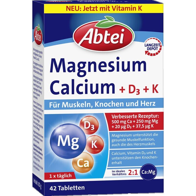 

Таблетки Магний Кальций + Д3 + К Abtei, 82 g