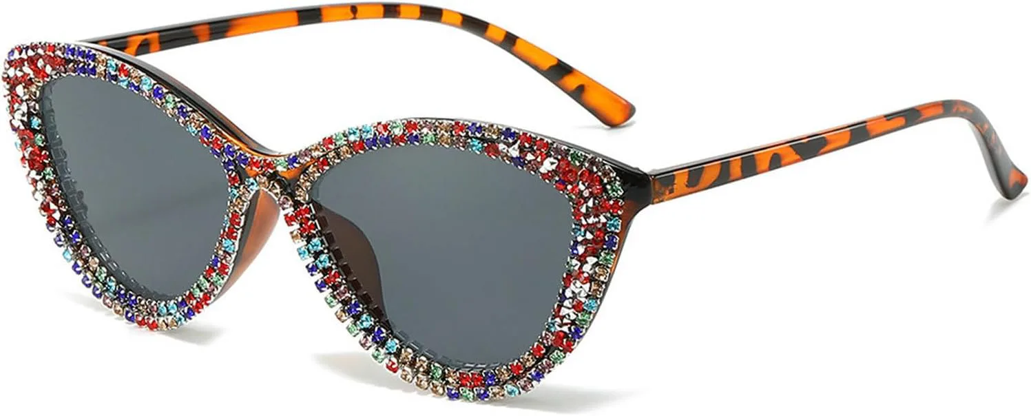 

Ретро-солнцезащитные очки «кошачий глаз» для женщин, модные солнцезащитные очки со стразами, бриллиантовые блестки, защита от УФ-излучения UV400 mincl, Leopard Gray