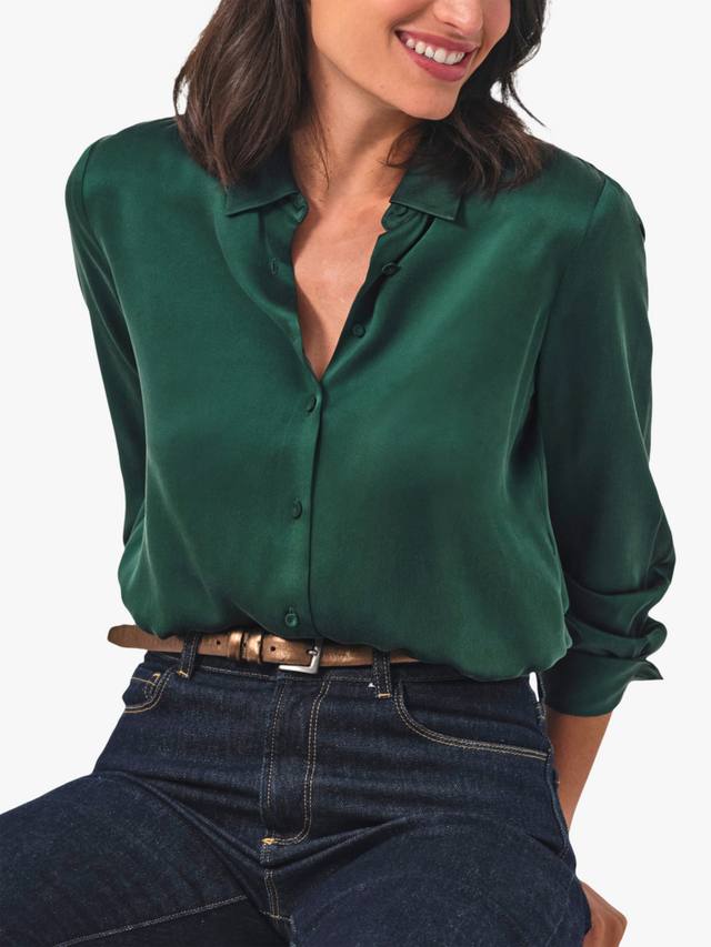 

Свободная блузка из чистого шелкового сатина Pure Collection, Forest Green