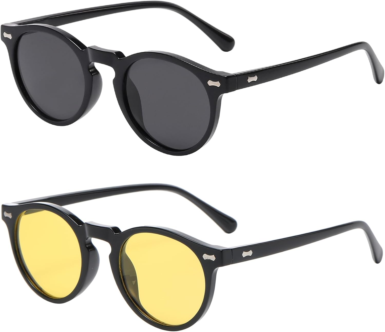 

Винтажные поляризованные солнцезащитные очки для мужчин и женщин. Стильные круглые солнцезащитные очки в стиле ретро с защитой от УФ-излучения MUNSADE, (2 Pack) Black/Grey+black/Yellow