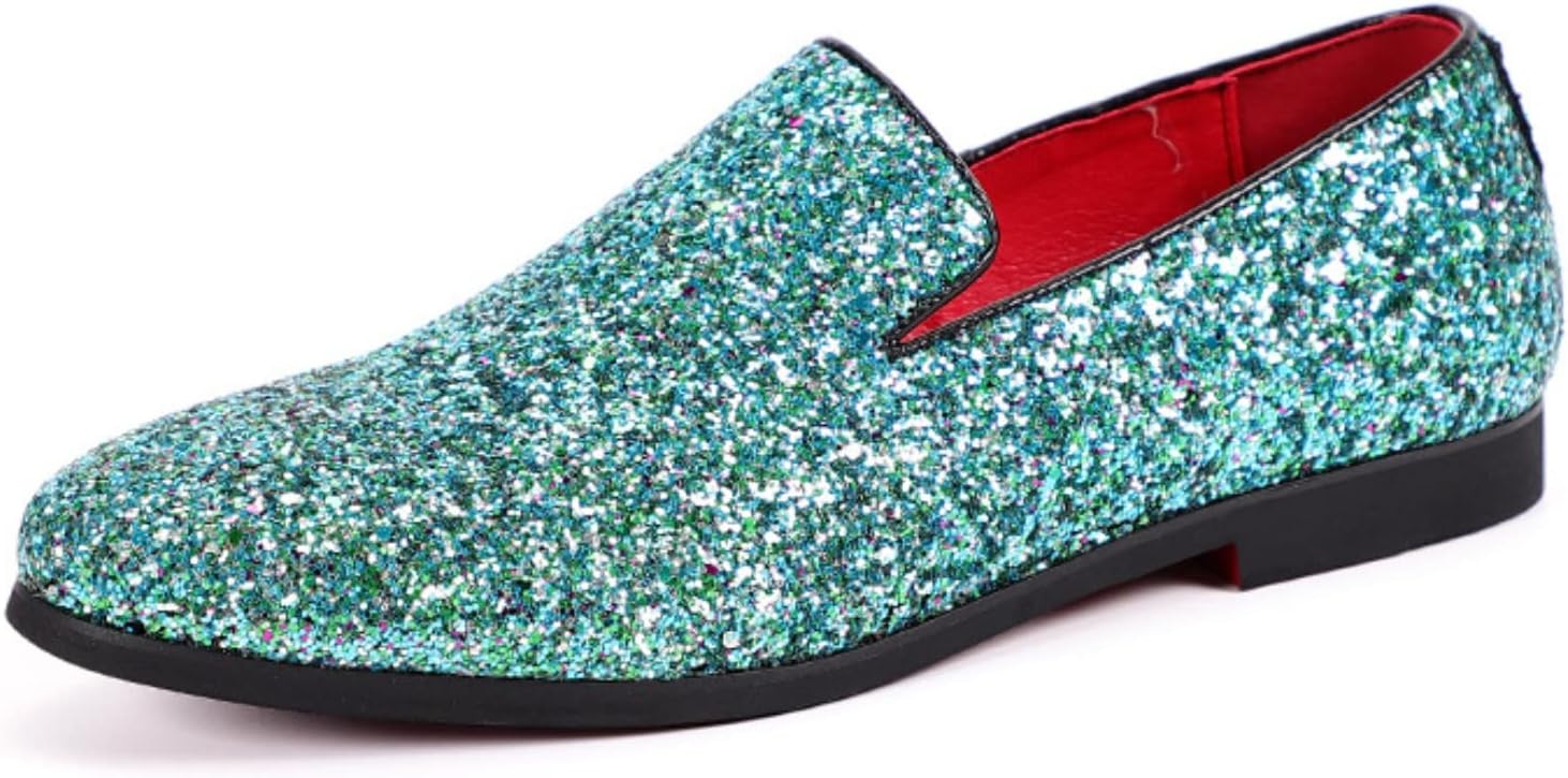 

Мужские кожаные лоферы Vannida в британском стиле с заостренным носком, украшенные пайетками, металлическая роскошная текстура, слипоны с блестками, повседневные модные туфли, Cyan