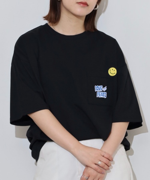 

SMILEY FACE Футболка с коротким рукавом, свободного кроя, с принтом «Улыбающееся лицо», черная