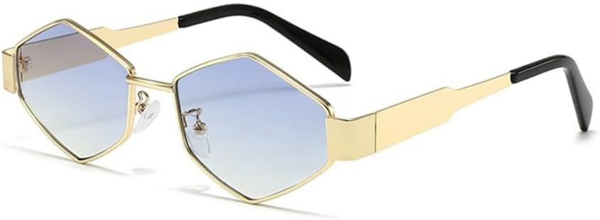 

Солнцезащитные очки многоугольной формы для женщин, солнцезащитные очки ромбовидной формы для женщин, ретро-винтажные металлические очки с бриллиантами HDUBFY, Gold Blue