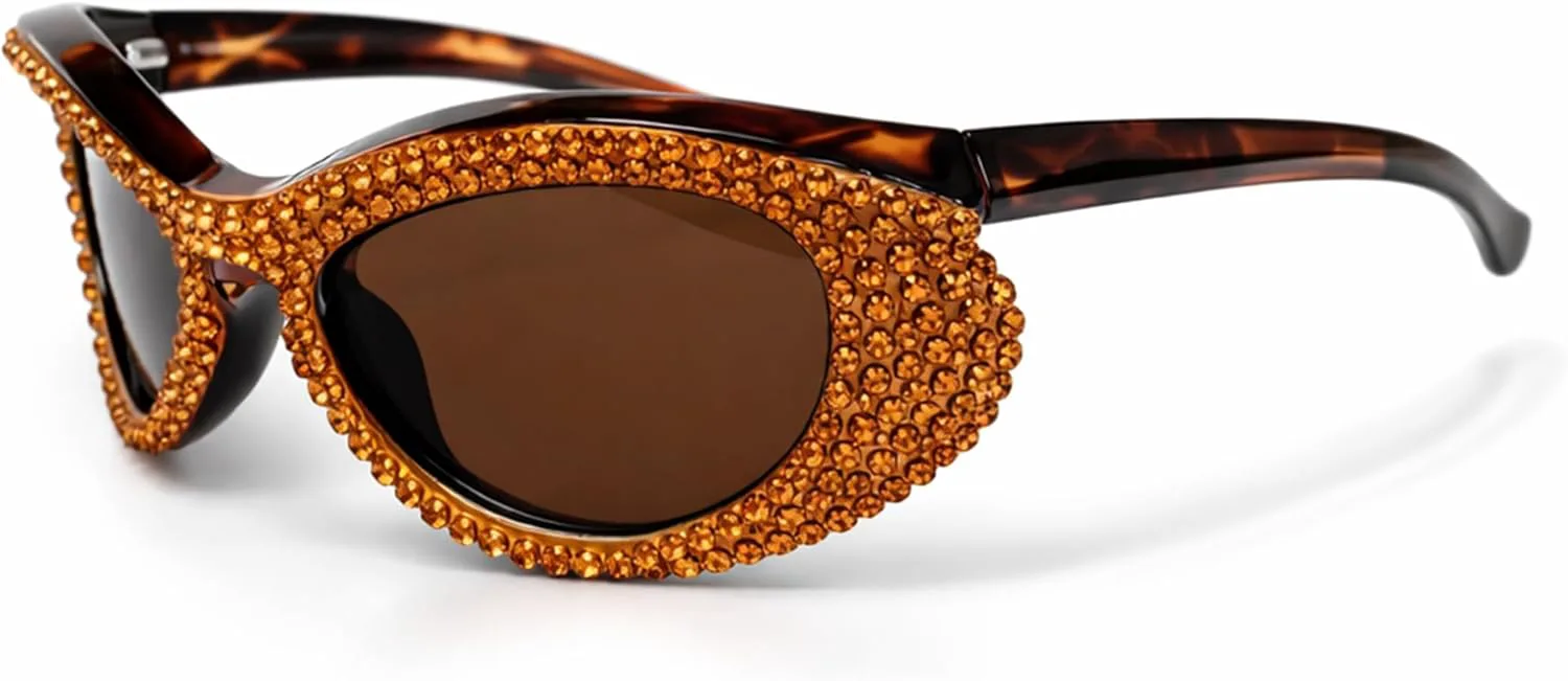 

Модные солнцезащитные очки Bullabulling с кристаллами и стразами в форме «кошачьего глаза» для женщин и мужчин, с защитой от УФ-излучения UV400, Tortoise/Tea