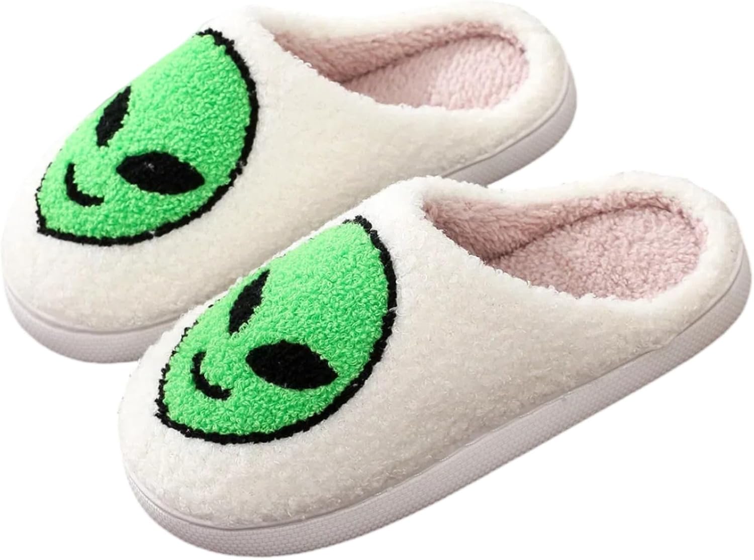 

Тапочки Lacknick Cotton с рисунком мультяшного инопланетянина, зимние, на плоской подошве, противоскользящие, для пары, с толстой подошвой, теплые и уютные, повседневные, для спальни, необычный подарок, зеленый
