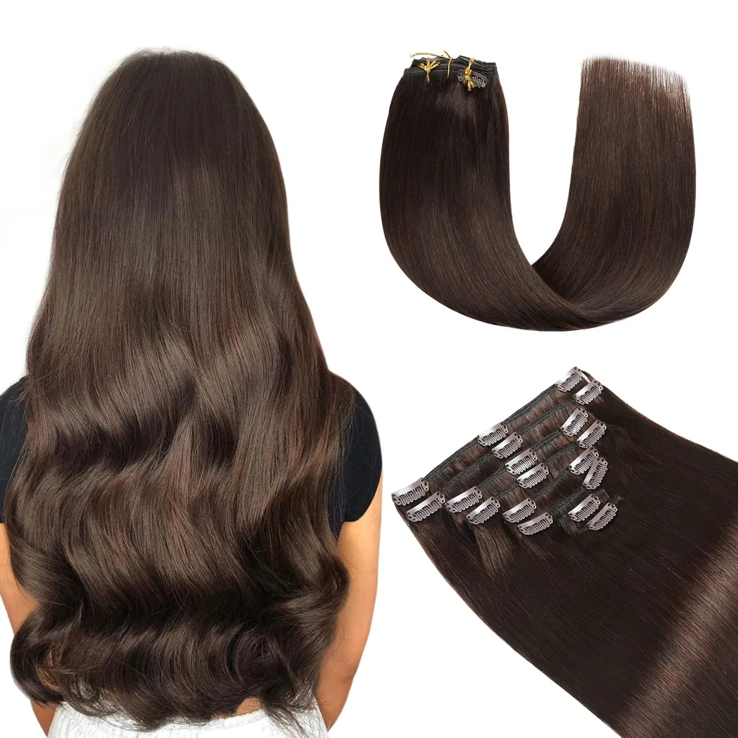 Накладные волосы YILITE Clip-In из натуральных волос, 55 см, 120 г, темно-коричневые Yilite, #2 Dark Brown