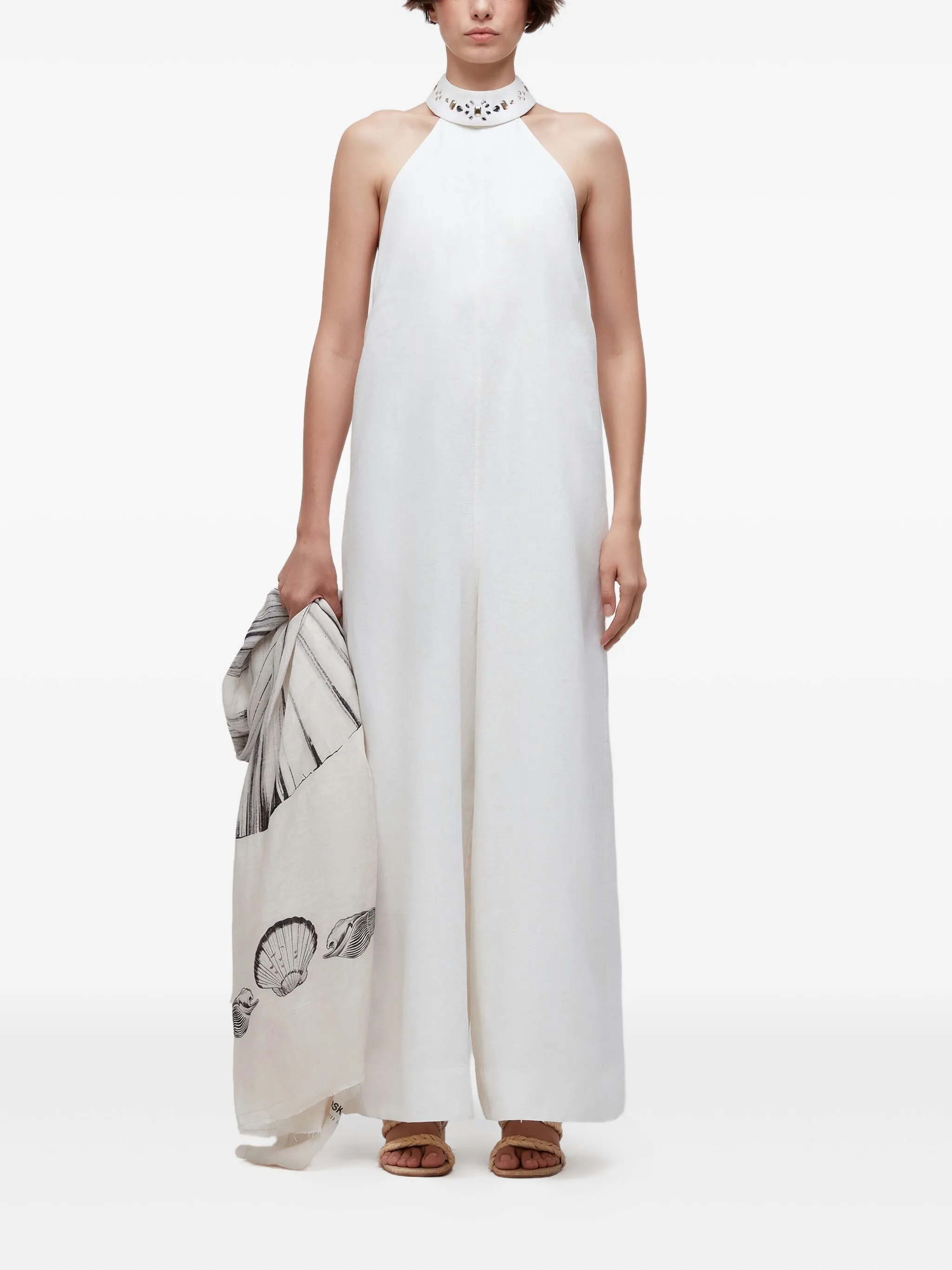 

Комбинезон с вырезом халтер и кристаллами Osklen, белый