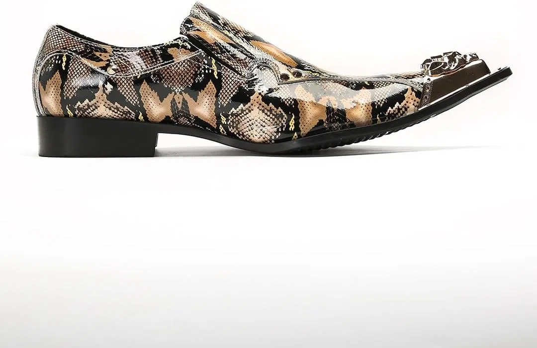 Лоферы кожаные, с узором под змею, Men's, Желтый TAYGUM — фото 3