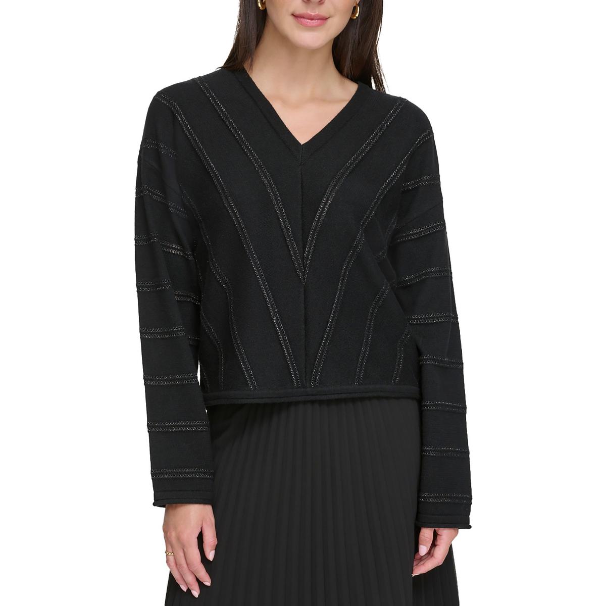 

Женский трикотажный свитер-пуловер цвета металлик DKNY, черный