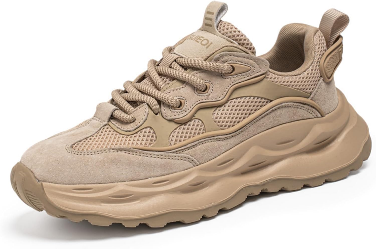 

Мужские кроссовки Netehadi, дышащие с сеткой, кожаные, на шнуровке, с платформой, повседневные, противоскользящие, с круглым носком, для вождения, ходьбы, тенниса и бега, бежевый