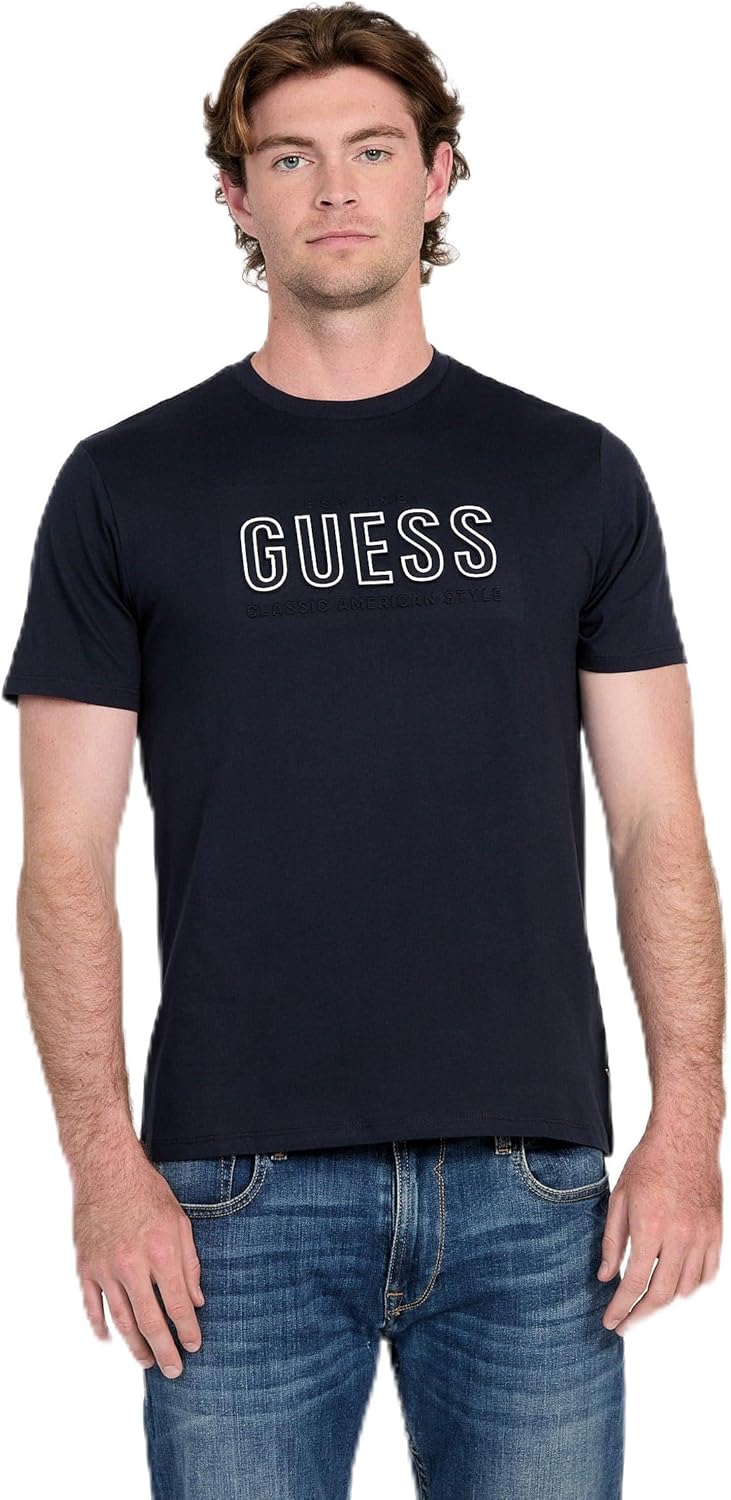 

Мужская футболка Guess Eco с коротким рукавом и тисненым логотипом Guess, Smart Blue Multi, Синий, Мужская футболка Guess Eco с коротким рукавом и тисненым логотипом Guess, Smart Blue Multi