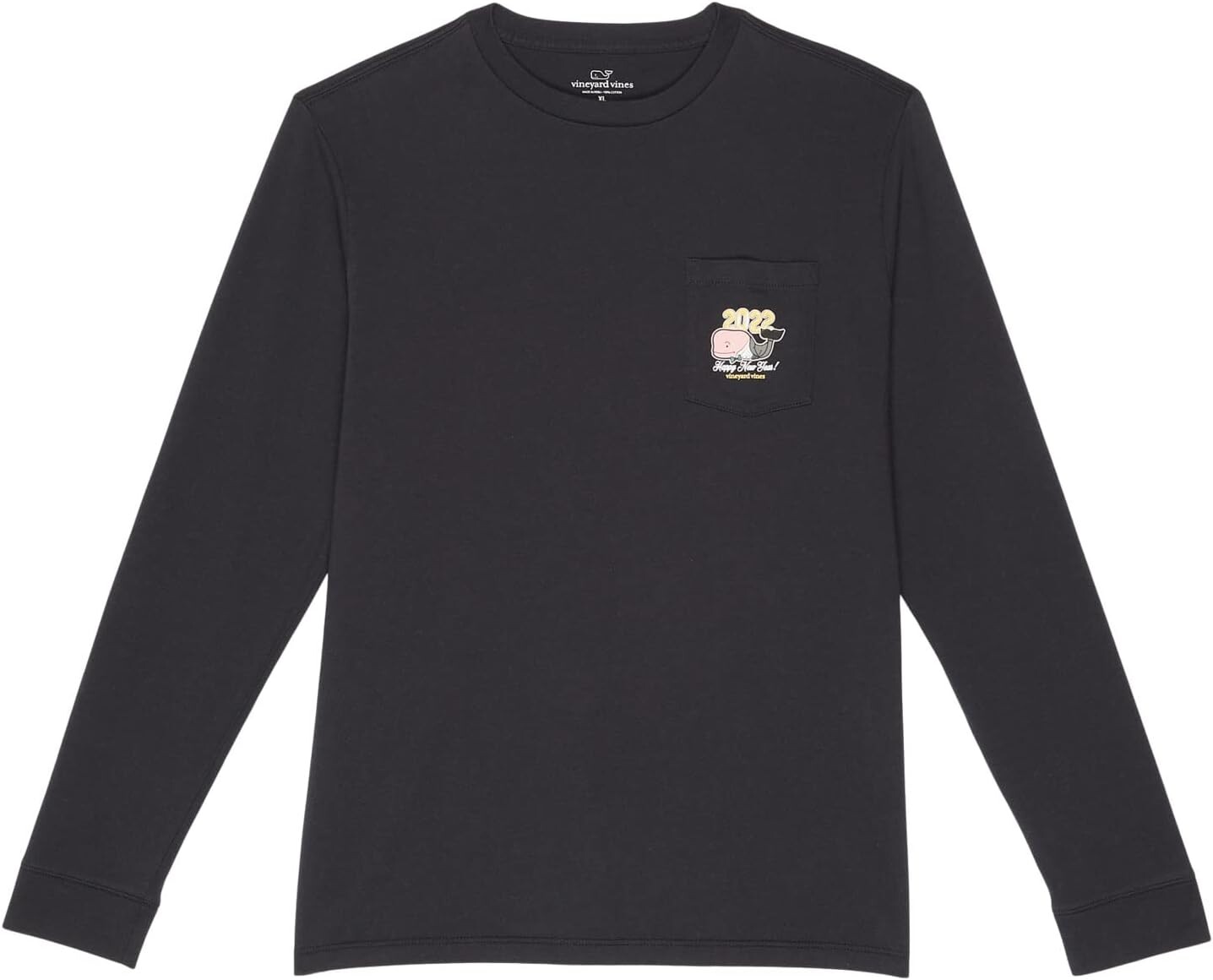 

Футболка Vineyard Vines Long Sleeve 2022 New Year's Eve Whale Pocket Tee, цвет Jet Black