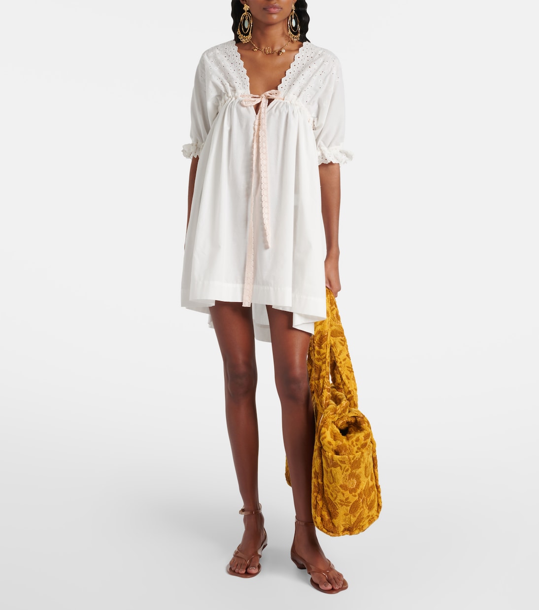 Мини-платье Broderie anglaise из смесового хлопка Chloé, Iconic Milk — фото 2