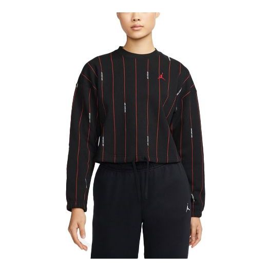 

Худи (WMNS) Air Jordan Contrasting Colors Vertical Stripes Round Neck Pullover Long Sleeves Black Hoodie