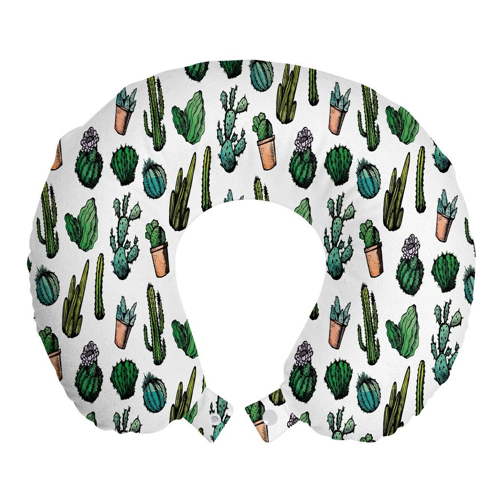 

ABAKUHAUS Cactus Travel Pillow Поддержка шеи, Spiked Cacti Pots Art, Пенопластовые дорожные принадлежности для самолета и автомобиля, 30x30 см, Разноцветные