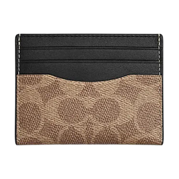 

COACH Женский кардхолдер из искусственной кожи с аппликацией из ткани и натуральной кожи в коричнево-желто-черной гамме, Brown & Yellow & Black