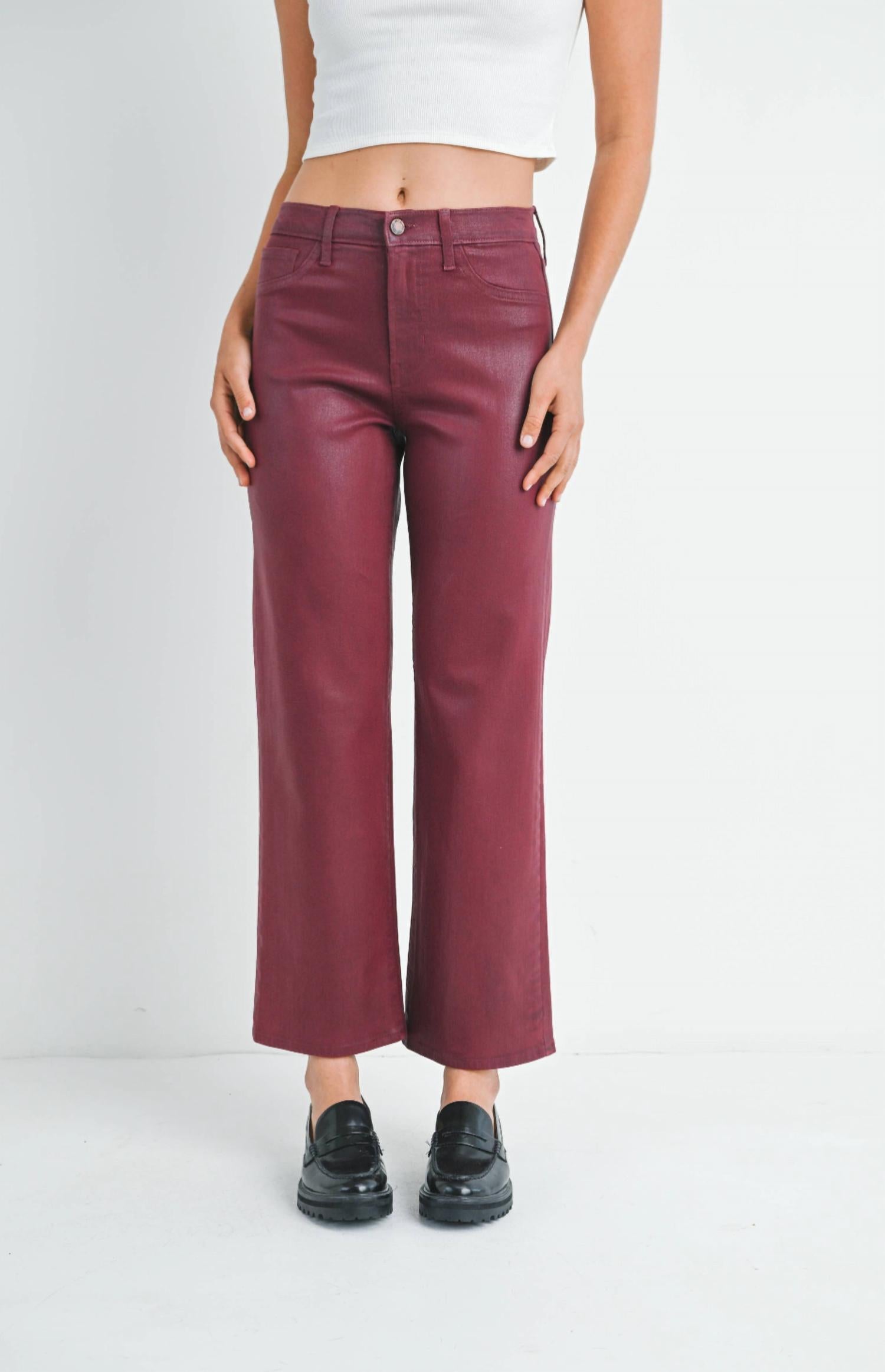 

Прямые брюки с покрытием в бордовом цвете JUST BLACK DENIM