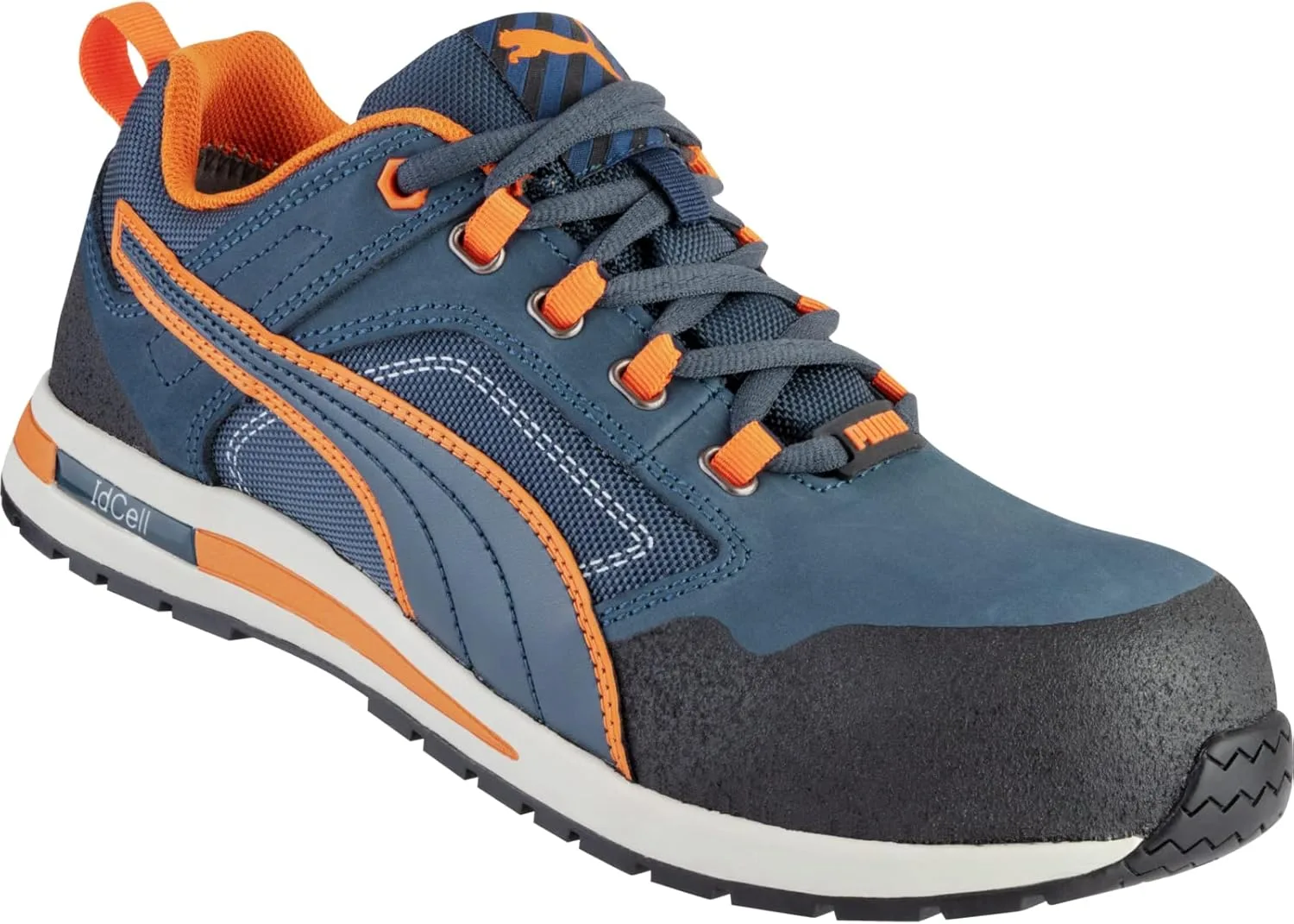 Ботинки PUMA Safety Crosswist Low S3 HRO SRC имеют защитный ботинок из стекловолоконных проколов, нескользящей подошвой термостойкой, мужской, синий/оранжевый