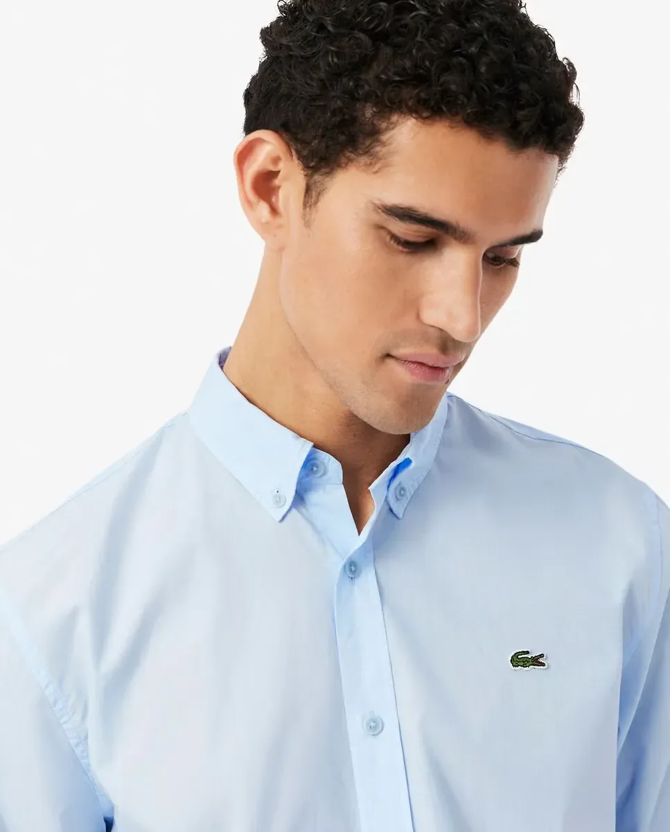 Мужская рубашка прямого кроя из эластичного поплина с длинным рукавом Lacoste, светло-голубой — фото 3