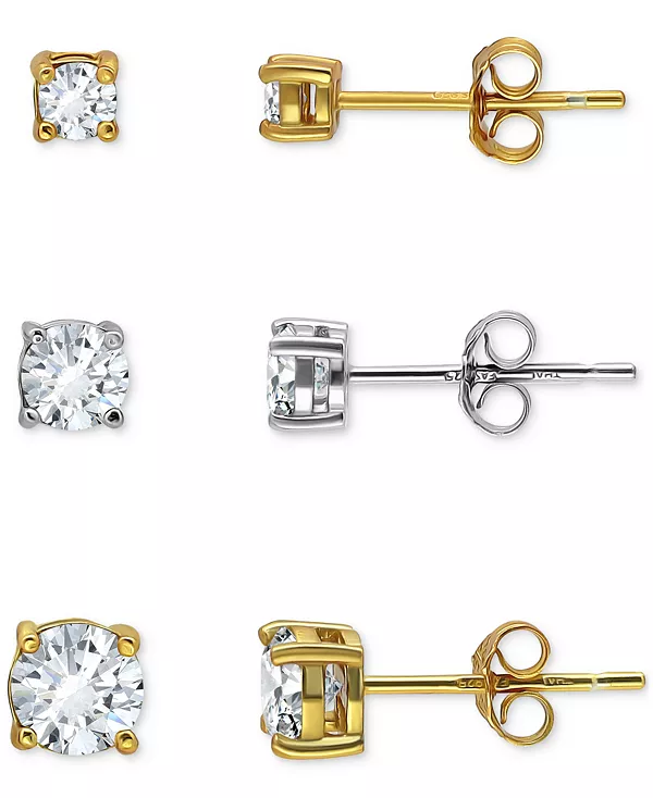 

Серьги-Гвоздики из трех предметов с кубическим цирконием из стерлингового серебра и 18-каратного золота, созданные для Macy's Giani Bernini, towtone