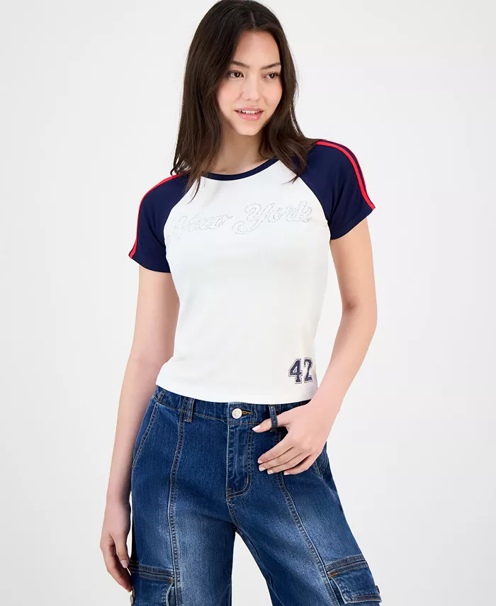 

Футболка с коротким рукавом New York Rhinestone Raglan Juniors Self Esteem, мультиколор