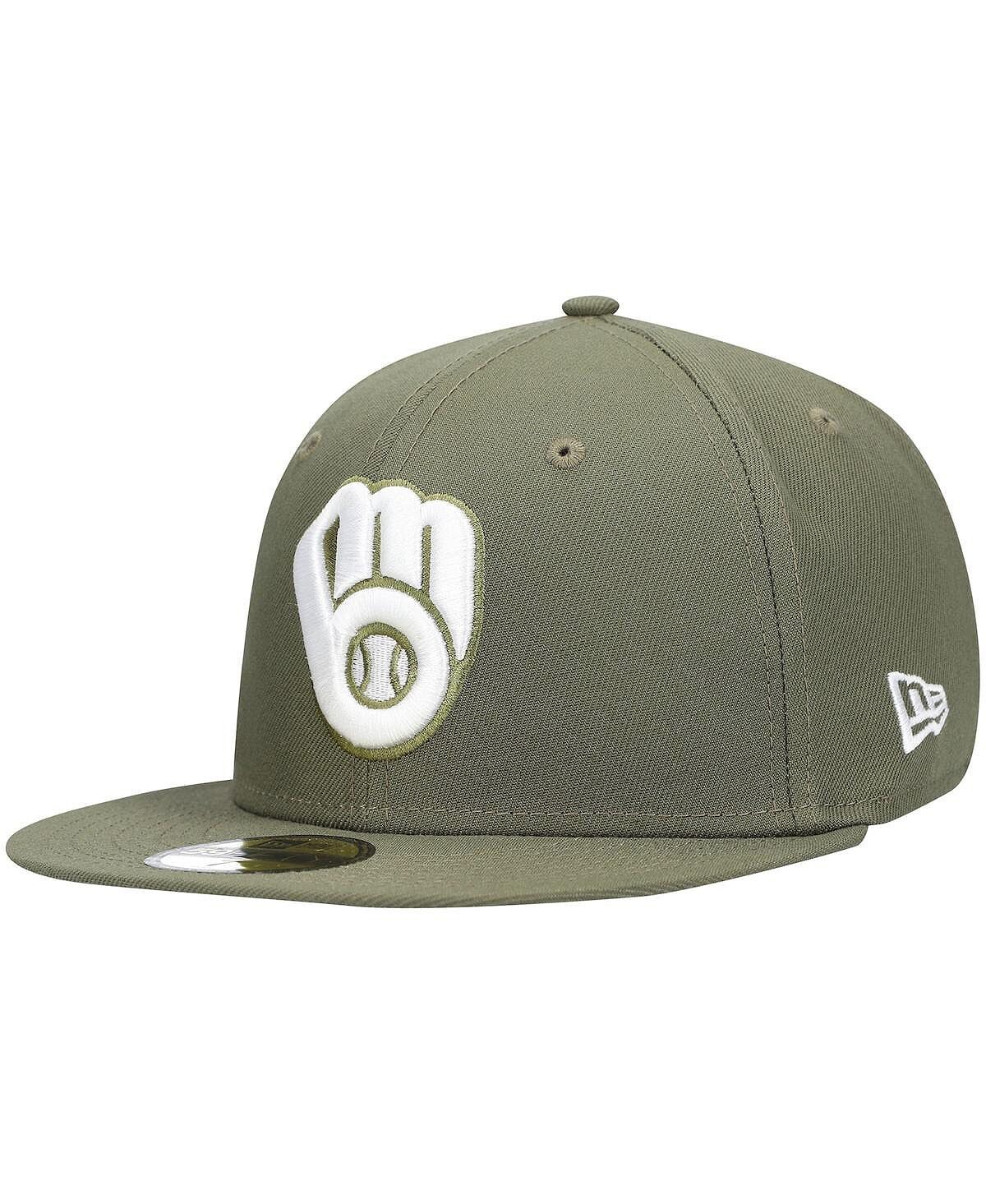 

Мужская оливковая шляпа с логотипом Milwaukee Brewers, белая 59Fifty, приталенная шляпа New Era