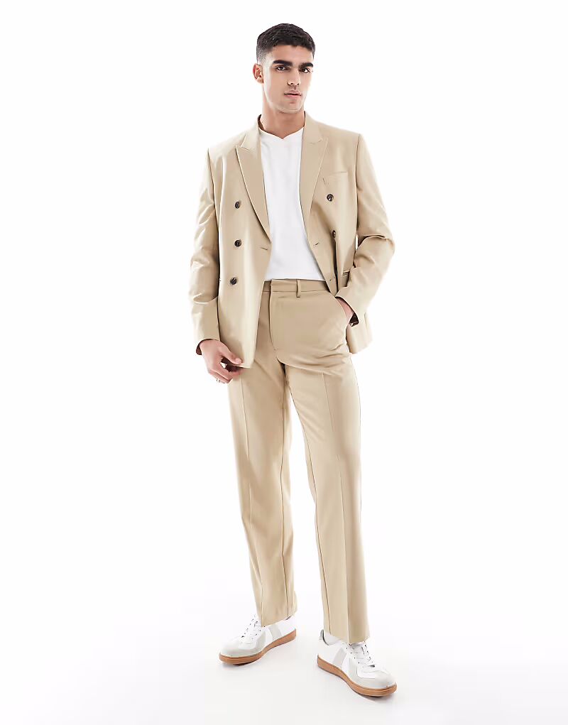 

ASOS DESIGN прямые брюки для костюма в бежевом цвете
