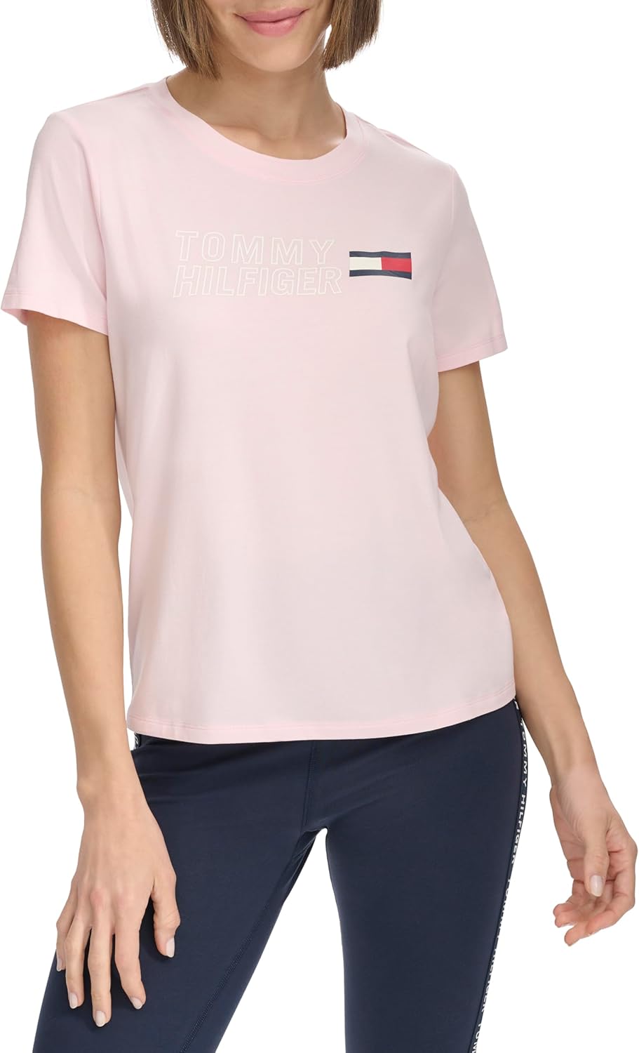 Женская футболка Tommy Hilfiger с многослойным логотипом, Powder Pink — фото 2